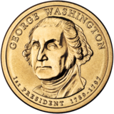 Gold coin with bust of Washington facing slightly left