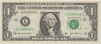 Front side of U.S. dollar bill, with Washington portrait in center.