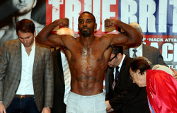 Yusaf Mack weighs in prior to his bout with Carl Froch at Nottingham Capital FM Arena on November 16, 2012 in Nottingham, England